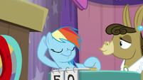 Rainbow Dash with hoof to her ear S9E16