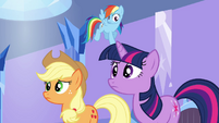 Twilight, Applejack, and Rainbow Dash puzzled S03E12