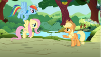 Applejack giving orders to Rainbow and Fluttershy S01E10