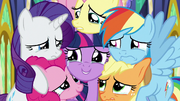 Mane Six in a very sad group hug S9E26