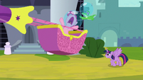 Pinkie Pie's balloon flies near the castle S9E4