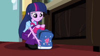 Twilight sets her bag down next to Celestia's desk EG
