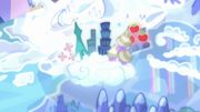 AJ and Fluttershy's cutie marks float around Las Pegasus S6E20