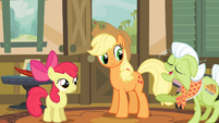 Applejack and Apple Bloom listening to Granny Smith S4E09