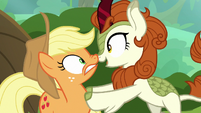 Autumn Blaze excitedly gets in AJ's face S8E23