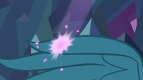 Gallus' wing hits a pink beam of light S8E22