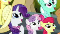 Rarity, Sweetie Belle, and Apple Bloom in awe S6E7