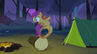 Scootaloo about to run into the tent S3E06