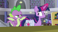 Spike look reproachfully at Twilight S9E5