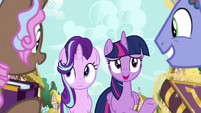 Twilight Sparkle greets the collector ponies S7E14