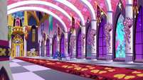 Wide shot of Canterlot Castle's lavender-lined corridor S7E10