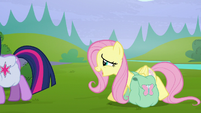 Fluttershy straining --we'll find out when we get home-- S5E23