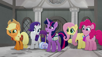 Main ponies saying hello to Petunia MLPRR