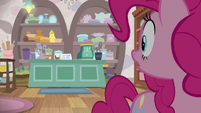 Pinkie Pie sees the shop owner is gone S8E3