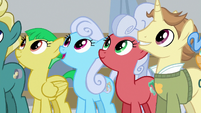Ponies listening to Flim and Flam S8E16