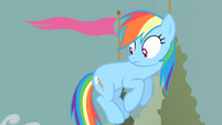 Rainbow Dash in midair with no wings.