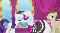 Rarity and Photo Finish blow air kisses at each other S7E9
