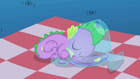 Spike curled up in punch bowl S1E24