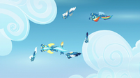 Wonderbolts flying in helical pattern S6E7