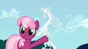 Cheerilee pointing to Discord statue S02E01