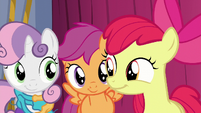 Cutie Mark Crusaders smirk at each other S6E4