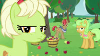 Granny and Apples glaring at the Pear family S7E13
