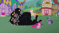 There's got to be a way to get this 3-headed black canine out of Ponyville.