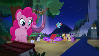 Pinkie reads the rest of the welcome sign MLPRR