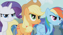 Rarity, Applejack and Rainbow frowning S1E6