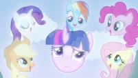 Twilight Sparkle and Main 5 in sky song effect S02E25