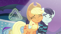 Applejack and Rara hugging happily S5E24