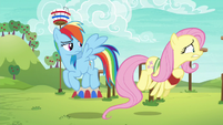 Fluttershy flying toward the obstacle course S6E18