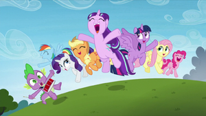 Main cast and Starlight Glimmer jump in happiness S5E26