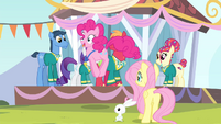 Pinkie Pie hopping while gobbling like a turkey S4E14