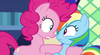 Pinkie Pie pulls Rainbow Dash in close EG2