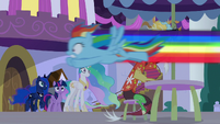 Rainbow Dash flies past Discord S9E17