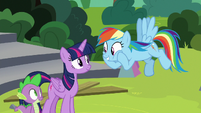 Rainbow Dash looking excited at Twilight S8E7