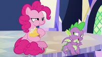 Spike disturbed by Pinkie Pie's eating S9E14