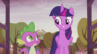 Twilight and Spike look at each other S5E25