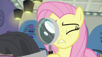 Fluttershy counting threads with magnifying glass S8E4