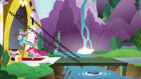 Main ponies and Spike follow Twilight into Canterlot S9E1
