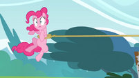 Pinkie Pie being pulled by the lasso S4E09