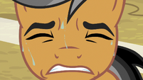 Quibble sweating with his eyes closed S9E6