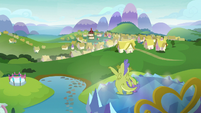 Spike and Sludge look out at Ponyville S8E24