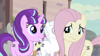 Starlight smiling and Fluttershy nervously smiling S5E02