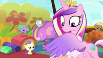 Cadance blocks Flurry Heart's magic with her wing S7E22