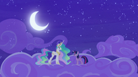 Crescent moon over Twilight and Celestia S8E7