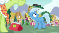 Jeweler Pony's visor sails over Trixie's head S7E2