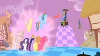 Main ponies Shooting the Elements at Discord S2E2