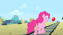Pinkie Pie trotting towards the balloon S4E11